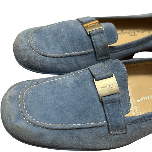 Blue Suede Loafers Quiet Luxury Minimal Chic Slip-On Comfort Old Money Luxe 7.5‎ - Picture 3 of 10